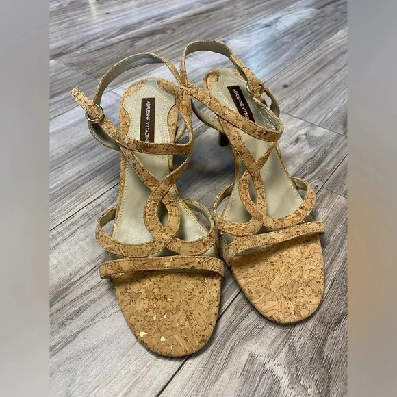 NEW Adrienne Vittadini AV Lane Cork Heeled Strap Sandals Size 8 Natural Open Toe - Picture 4 of 9